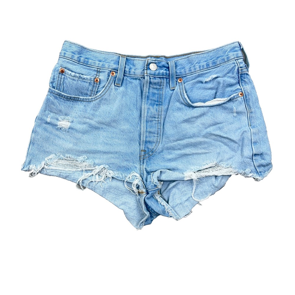 Levis 501 Shorts Women 30 Cut Off High Rise Light Wash 100% Cotton Retro